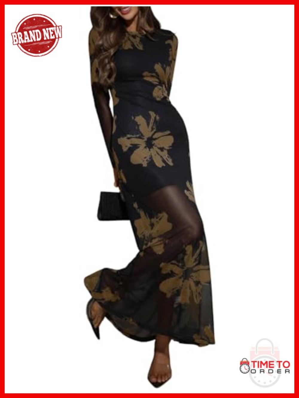 Long Sleeve Maxi Dress Crew Neck Formal Wedding Guest